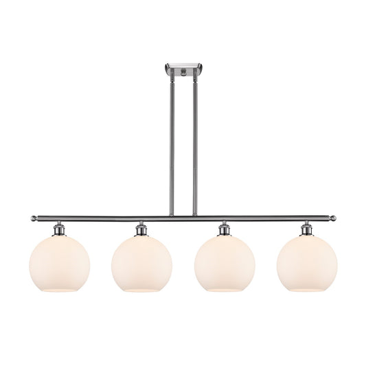 Innovations Athens 48in 4-Light Island Light | Industrial Brushed Satin Nickel and Matte White Glass | Kitchen Island & Dining | Model 516-4I-SN-G121-10