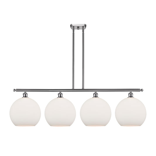 Innovations Athens 50in 4-Light Island Light | Industrial Brushed Satin Nickel and Matte White Glass | Kitchen Island & Dining | Model 516-4I-SN-G121-12