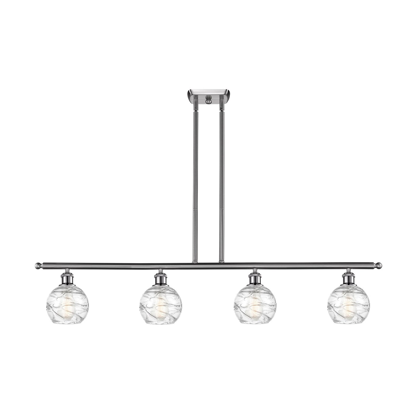 Innovations Athens Deco Swirl 48in 4-Light Island Light | Industrial Brushed Satin Nickel and Clear Deco Swirl Glass | Kitchen | Model 516-4I-SN-G1213-6CL