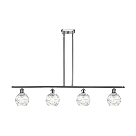 Innovations Athens Deco Swirl 48in 4-Light Island Light | Industrial Brushed Satin Nickel and Clear Deco Swirl Glass | Kitchen | Model 516-4I-SN-G1213-6CL