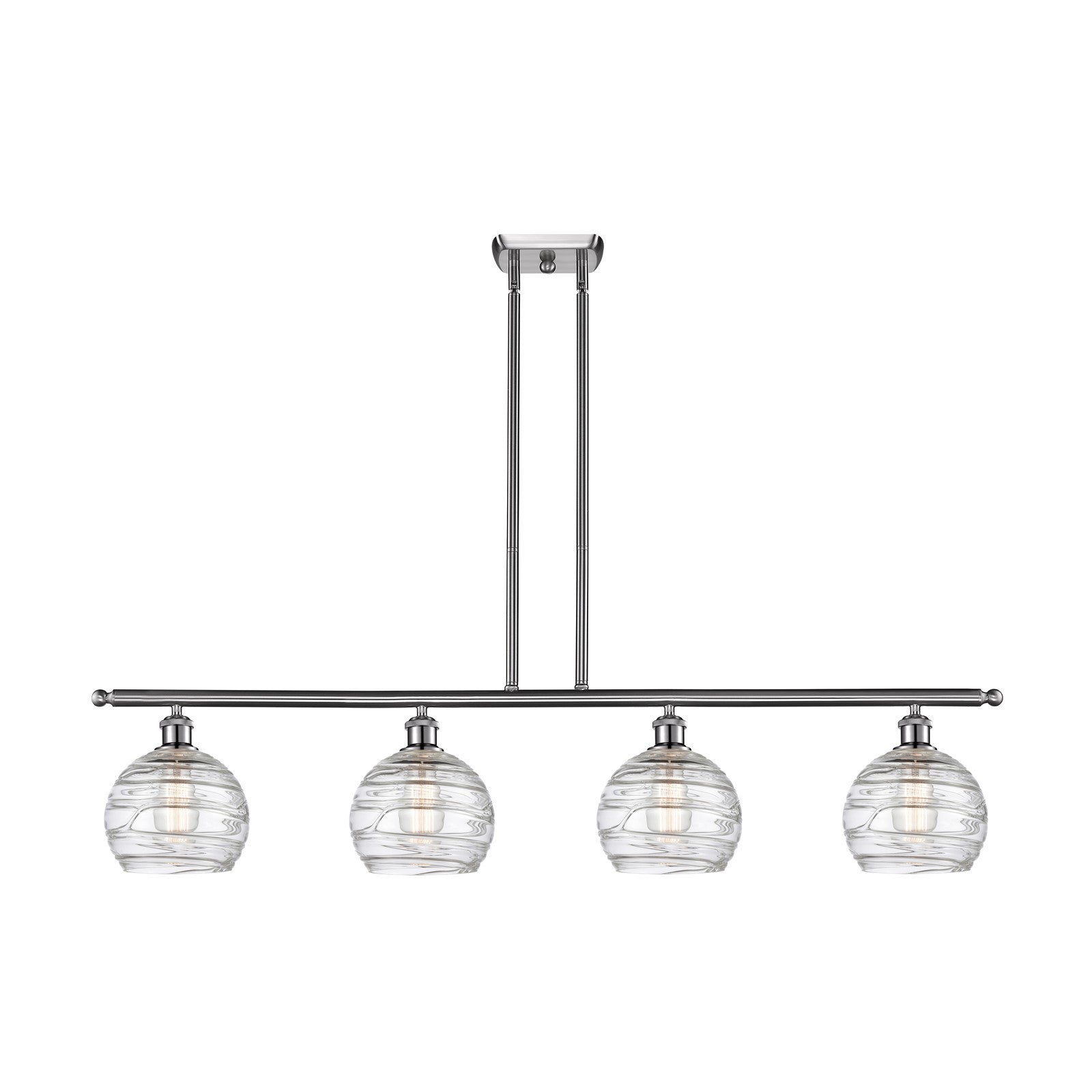 Innovations Athens Deco Swirl 48in 4-Light Island Light | Industrial Brushed Satin Nickel and Clear Deco Swirl Glass | Kitchen | Model 516-4I-SN-G1213-8CL