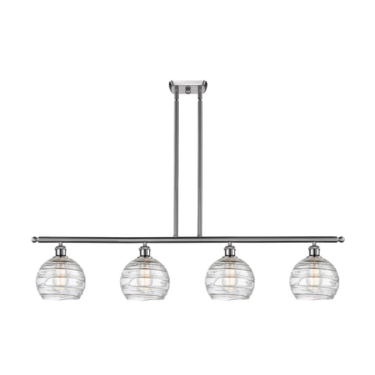 Innovations Athens Deco Swirl 48in 4-Light Island Light | Industrial Brushed Satin Nickel and Clear Deco Swirl Glass | Kitchen | Model 516-4I-SN-G1213-8CL