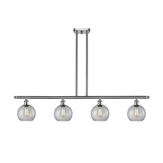 Innovations Athens 48in 4-Light Island Light | Industrial Brushed Satin Nickel Steel and Clear Glass | Kitchen Island & Dining | Model 516-4I-SN-G122-8