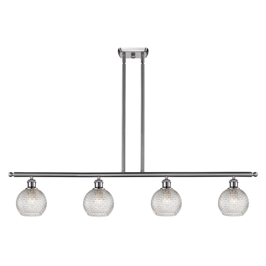 Innovations Athens 48in 4-Light Island Light | Modern Farmhouse Brushed Satin Nickel and Clear Basket Weave Glass | Kitchen | Model 516-4I-SN-G122C-6CL