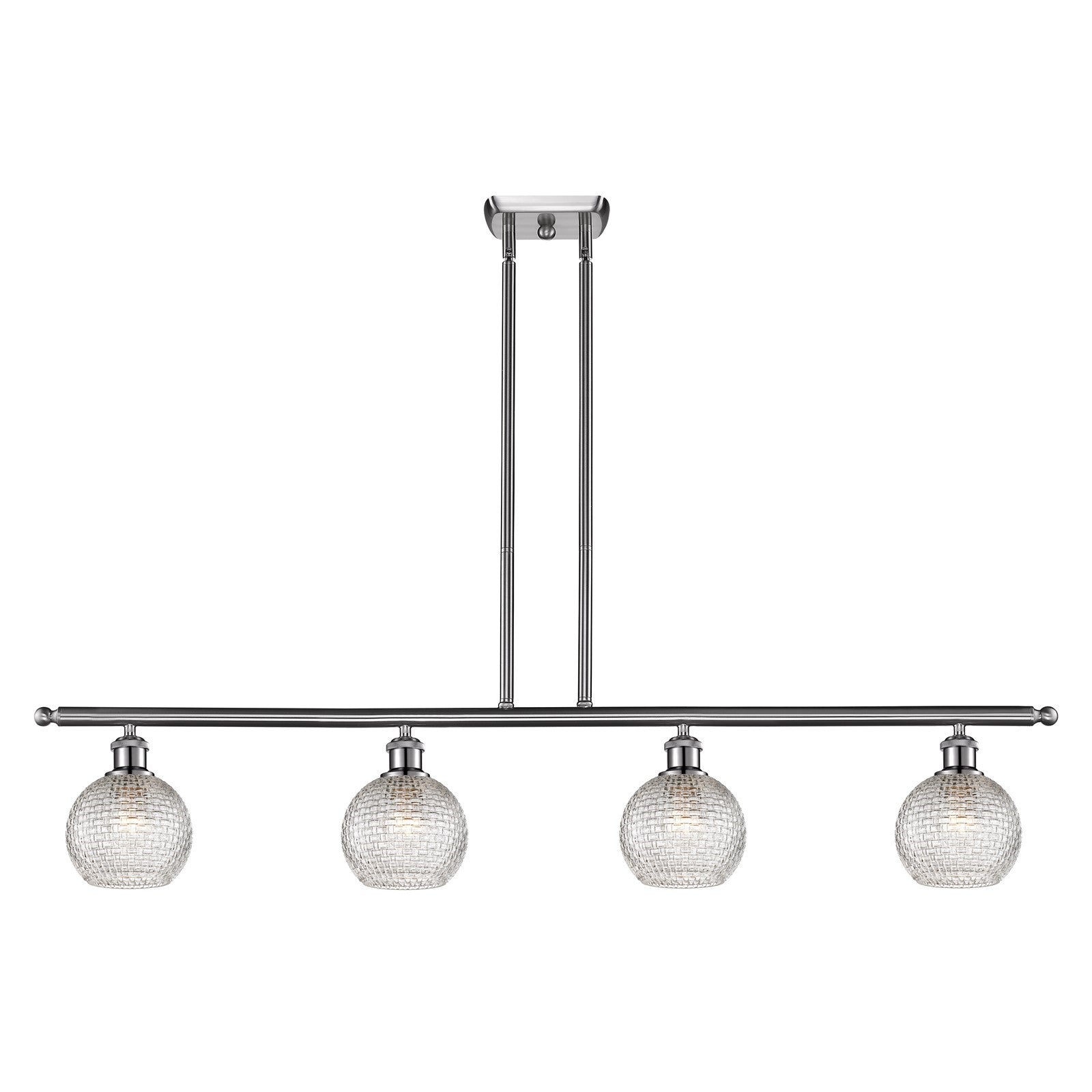 Innovations Athens 48in 4-Light Island Light | Modern Farmhouse Brushed Satin Nickel and Clear Basket Weave Glass | Kitchen | Model 516-4I-SN-G122C-6CL