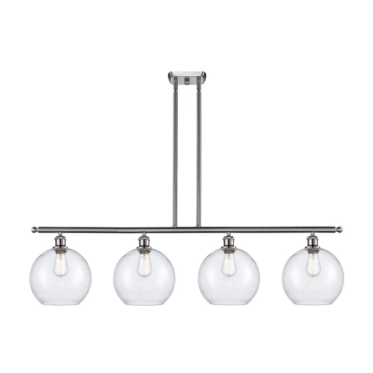 Innovations Athens 48in 4-Light Island Light | Industrial Brushed Satin Nickel Steel and Seedy Glass | Kitchen Island & Dining | Model 516-4I-SN-G124-10