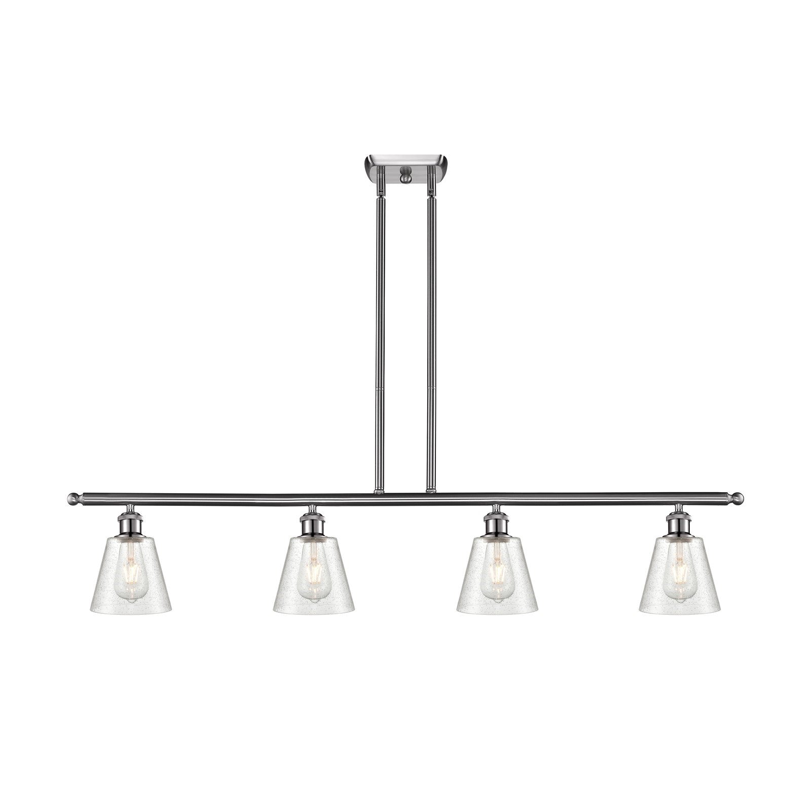 Innovations Caton 48in 4-Light Island Light | Industrial Brushed Satin Nickel Steel and Frosted Glass | Kitchen Island & Dining | Model 516-4I-SN-G454