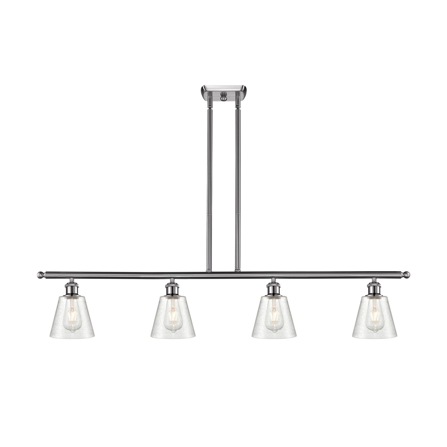 Innovations Caton 48in 4-Light Island Light | Industrial Brushed Satin Nickel Steel and Frosted Glass | Kitchen Island & Dining | Model 516-4I-SN-G454