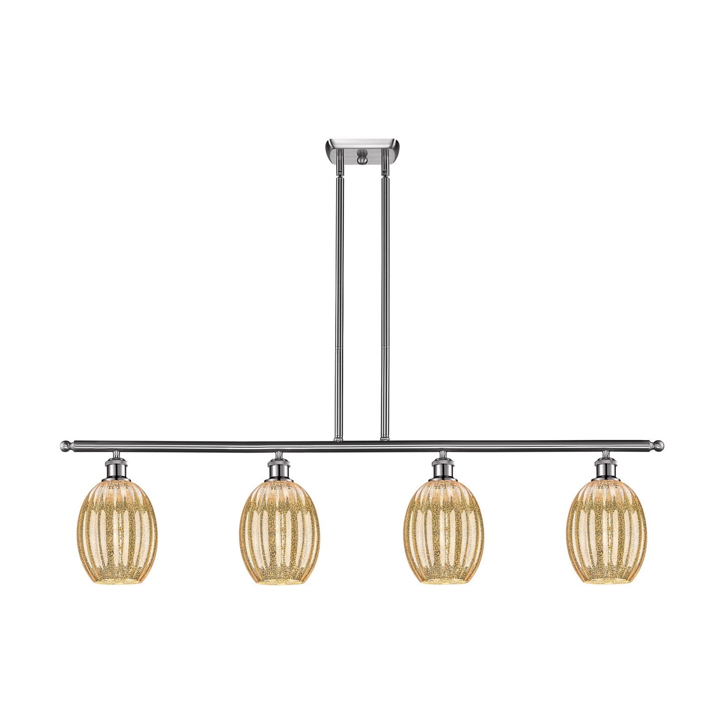 Innovations Preston Bulb 48in 4-Light Island Light | Industrial Brushed Satin Nickel Steel and Mercury Glass | Kitchen Island & | Model 516-4I-SN-G459-6ME