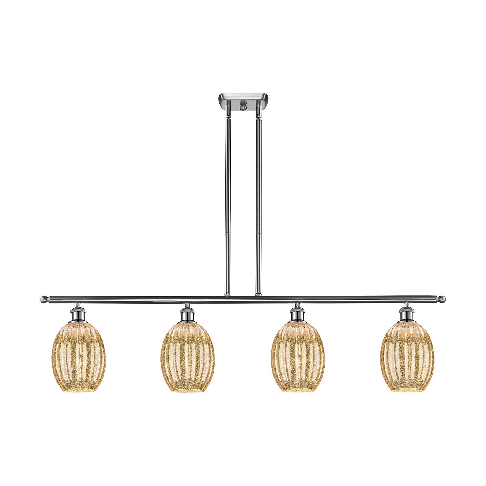 Innovations Preston Bulb 48in 4-Light Island Light | Industrial Brushed Satin Nickel Steel and Mercury Glass | Kitchen Island & | Model 516-4I-SN-G459-6ME