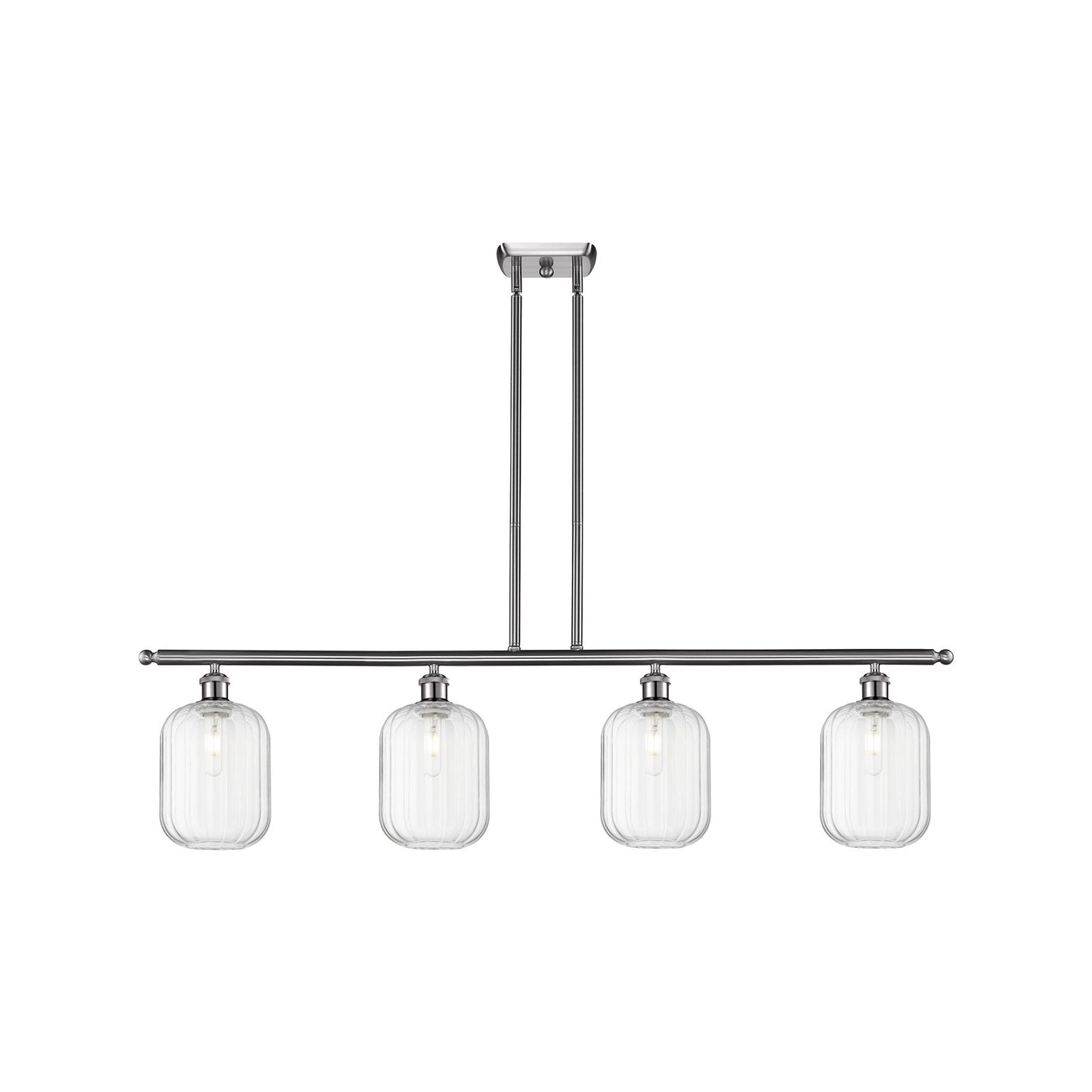 Innovations Preston 48in 4-Light Island Light | Industrial Brushed Satin Nickel Steel and Clear Glass | Kitchen Island & Dining | Model 516-4I-SN-G460-7CL