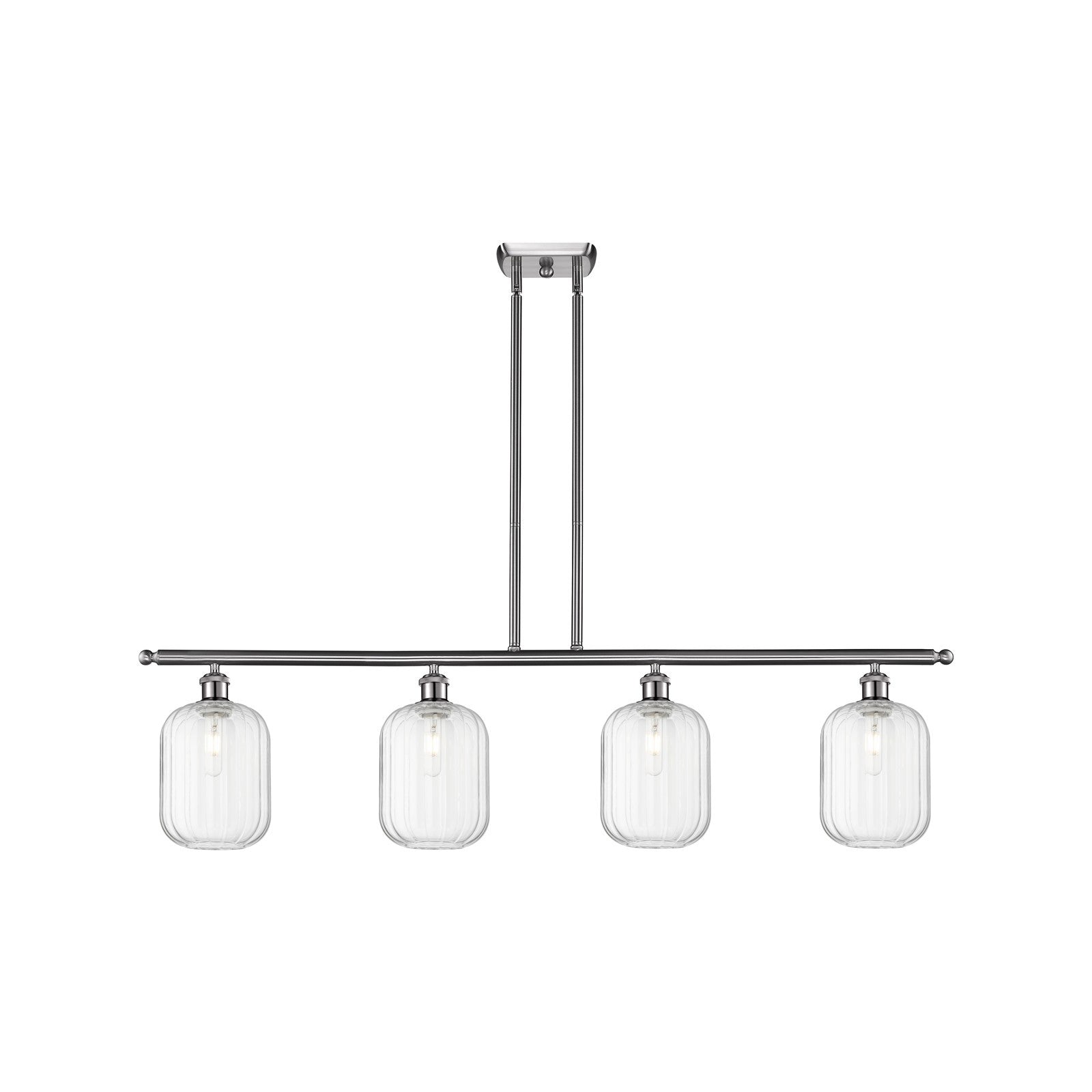 Innovations Preston 48in 4-Light Island Light | Industrial Brushed Satin Nickel Steel and Clear Glass | Kitchen Island & Dining | Model 516-4I-SN-G460-7CL