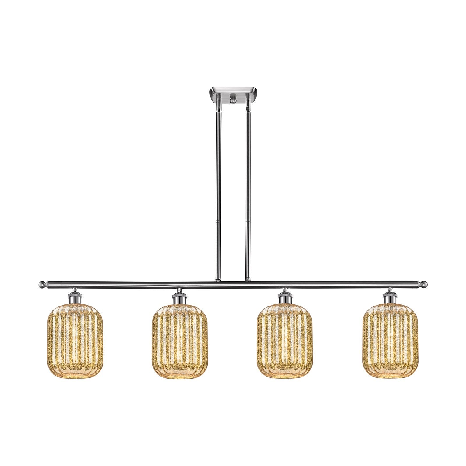 Innovations Preston Cylinder 48in 4-Light Island Light | Industrial Brushed Satin Nickel Steel and Mercury Glass | Kitchen | Model 516-4I-SN-G460-7ME