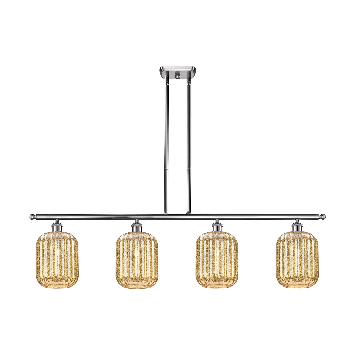Innovations Preston Cylinder 48in 4-Light Island Light | Industrial Brushed Satin Nickel Steel and Mercury Glass | Kitchen | Model 516-4I-SN-G460-7ME