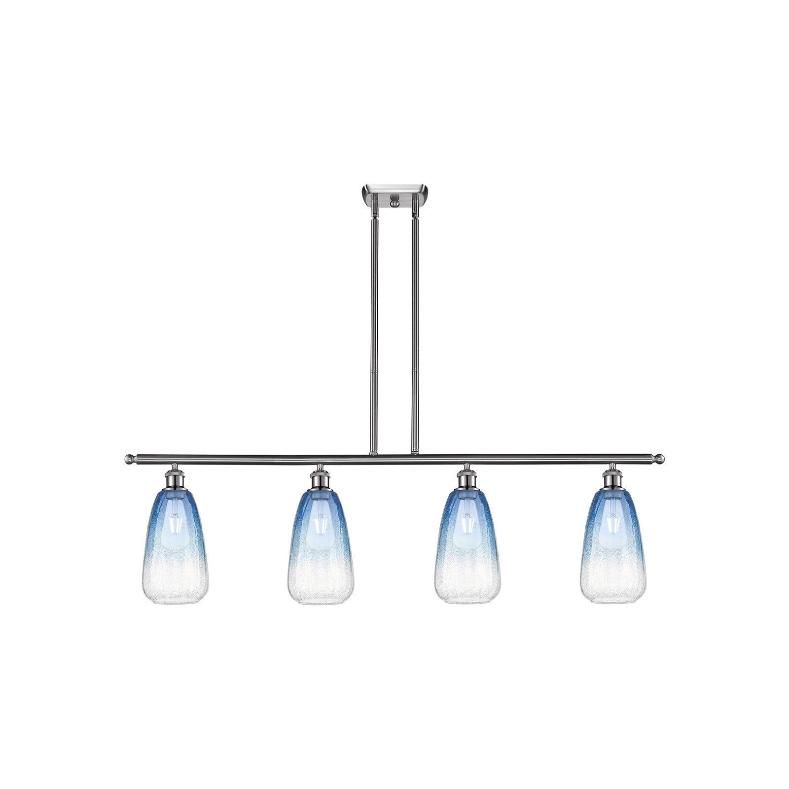 Innovations Brookhaven Almond 48in 4-Light Island Light | Industrial Brushed Satin Nickel Steel and Sapphire Blue Glass | Model 516-4I-SN-G480-6SB