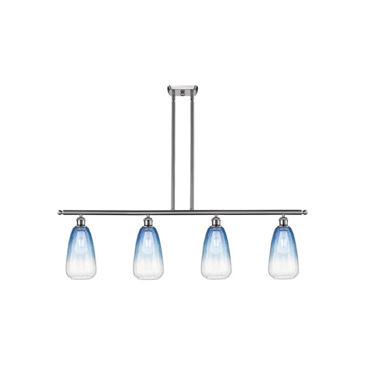 Innovations Brookhaven Almond 48in 4-Light Island Light | Industrial Brushed Satin Nickel Steel and Sapphire Blue Glass | Model 516-4I-SN-G480-6SB