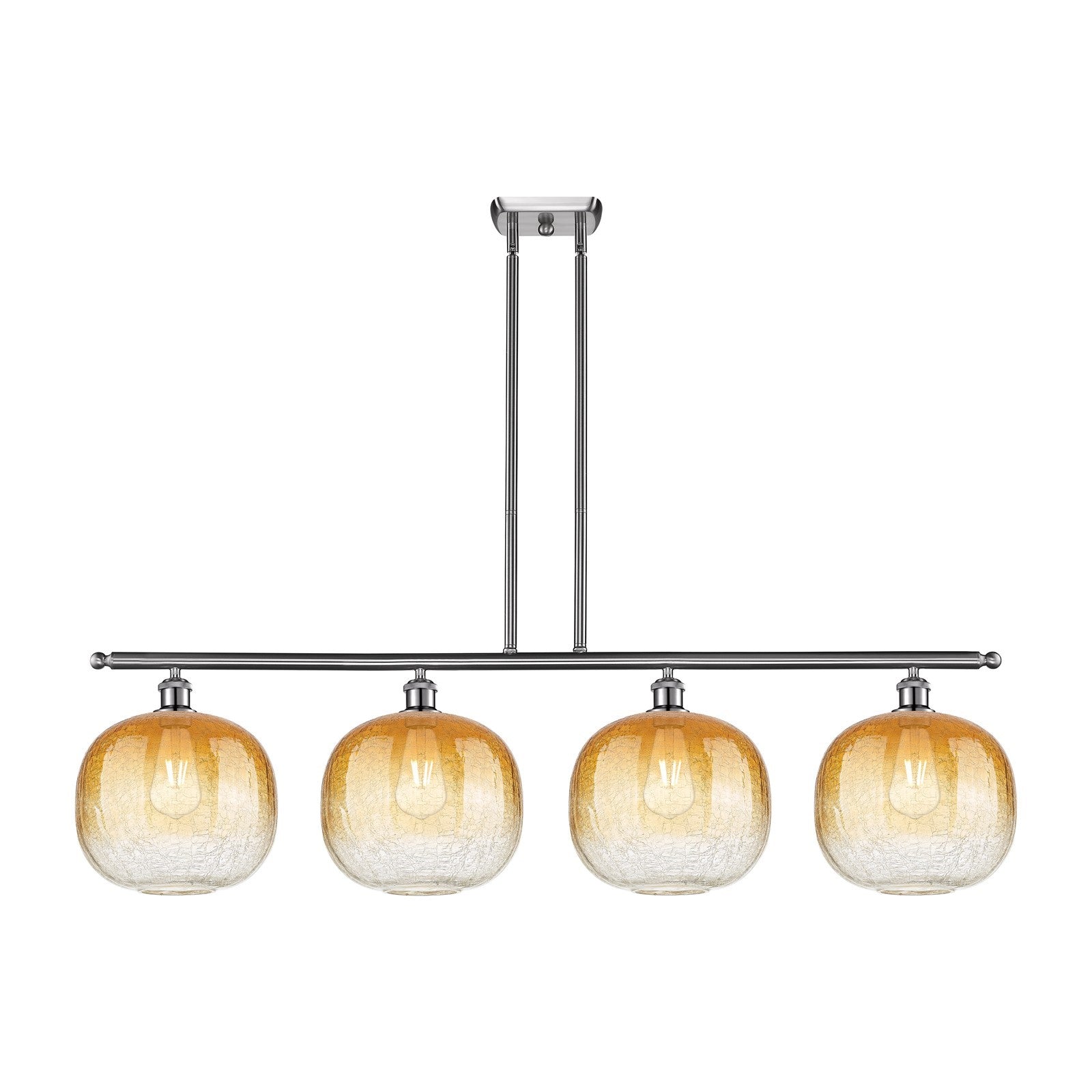 Innovations Brookhaven Sphere 49in 4-Light Island Light | Industrial Brushed Satin Nickel and Amber Glass | Kitchen Island & | Model 516-4I-SN-G481-10AM