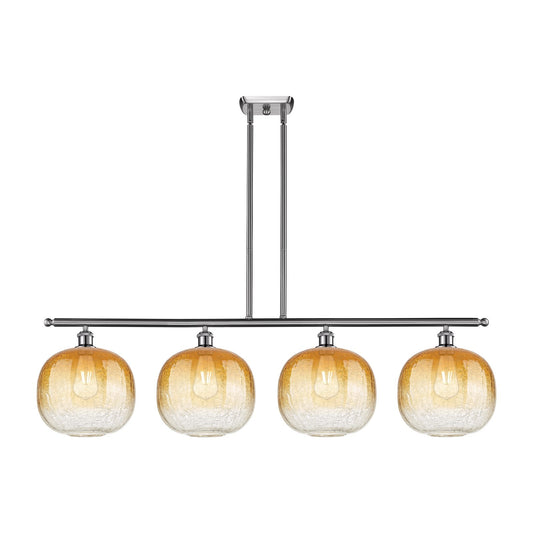Innovations Brookhaven Sphere 49in 4-Light Island Light | Industrial Brushed Satin Nickel and Amber Glass | Kitchen Island & | Model 516-4I-SN-G481-10AM