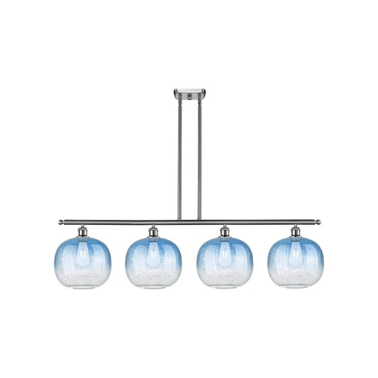 Innovations Brookhaven Sphere 49in 4-Light Island Light | Industrial Brushed Satin Nickel and Sapphire Blue Glass | Kitchen | Model 516-4I-SN-G481-10SB