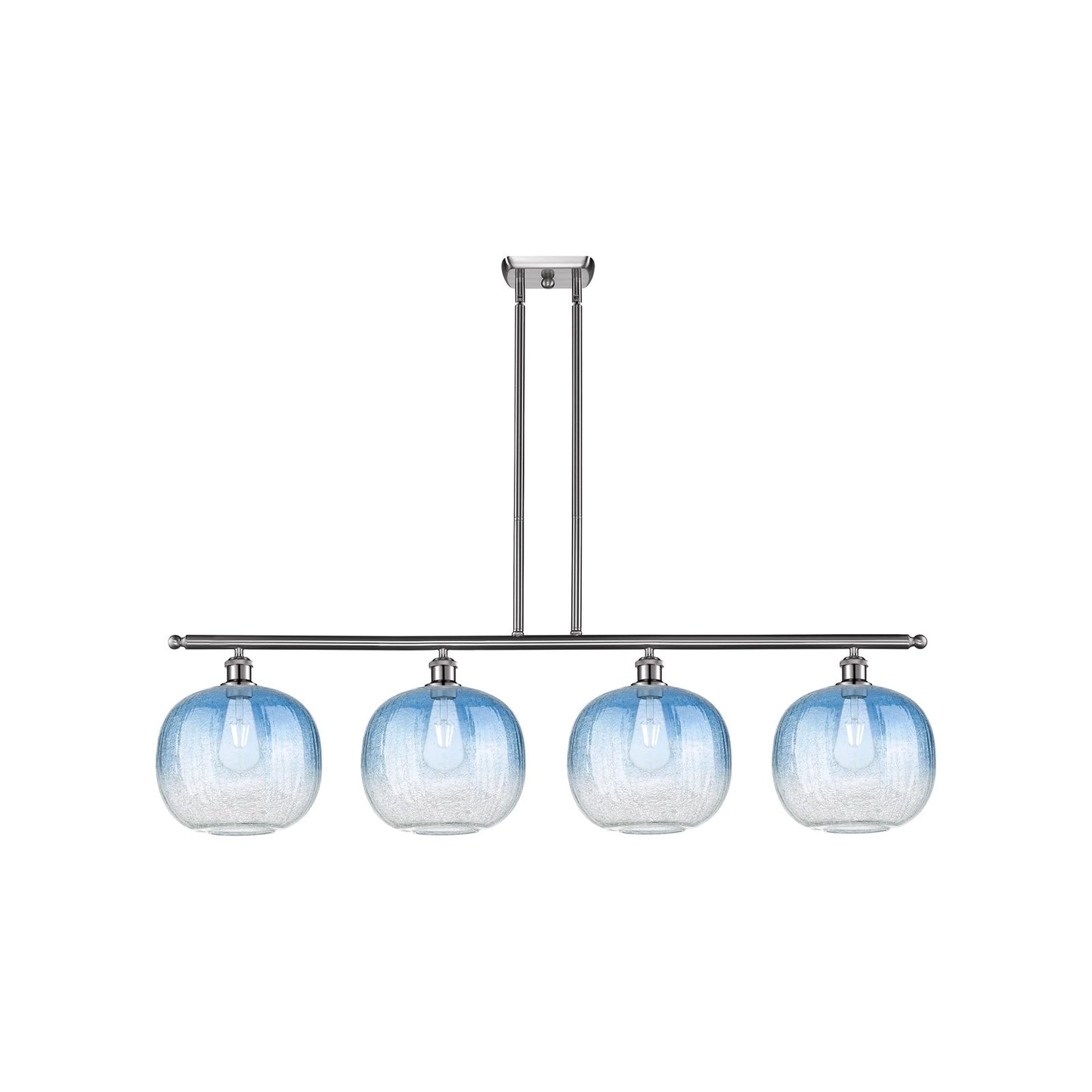 Innovations Brookhaven Sphere 49in 4-Light Island Light | Industrial Brushed Satin Nickel and Sapphire Blue Glass | Kitchen | Model 516-4I-SN-G481-10SB