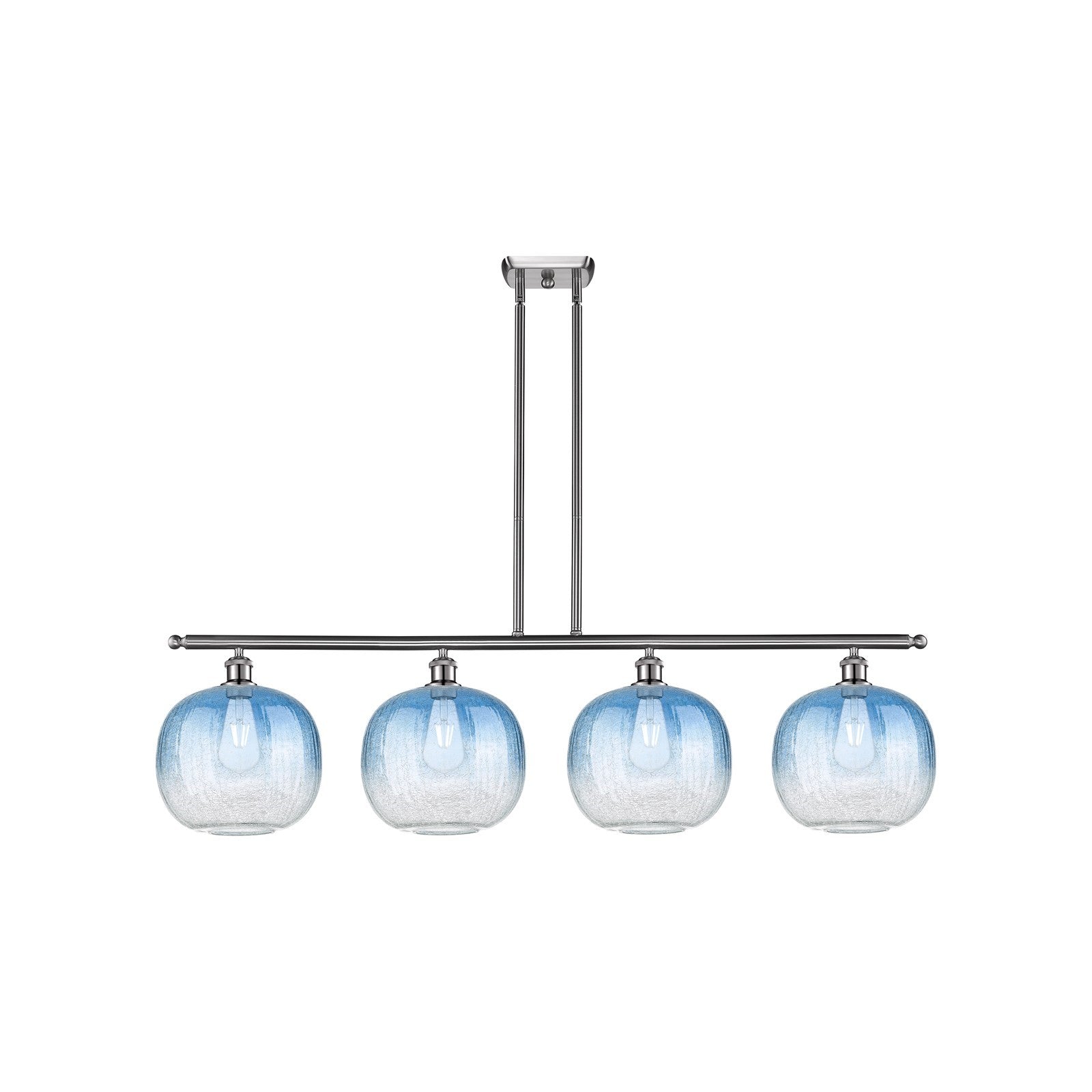 Innovations Brookhaven Sphere 49in 4-Light Island Light | Industrial Brushed Satin Nickel and Sapphire Blue Glass | Kitchen | Model 516-4I-SN-G481-10SB