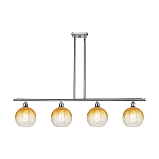 Innovations Brookhaven Globe 48in 4-Light Island Light | Industrial Brushed Satin Nickel and Amber Glass | Kitchen Island & | Model 516-4I-SN-G483-8AM