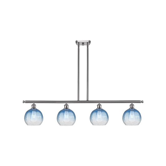 Innovations Brookhaven Globe 48in 4-Light Island Light | Industrial Brushed Satin Nickel Steel and Sapphire Blue Glass | Model 516-4I-SN-G483-8SB