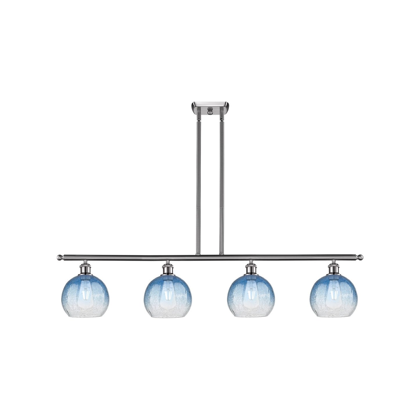 Innovations Brookhaven Globe 48in 4-Light Island Light | Industrial Brushed Satin Nickel Steel and Sapphire Blue Glass | Model 516-4I-SN-G483-8SB