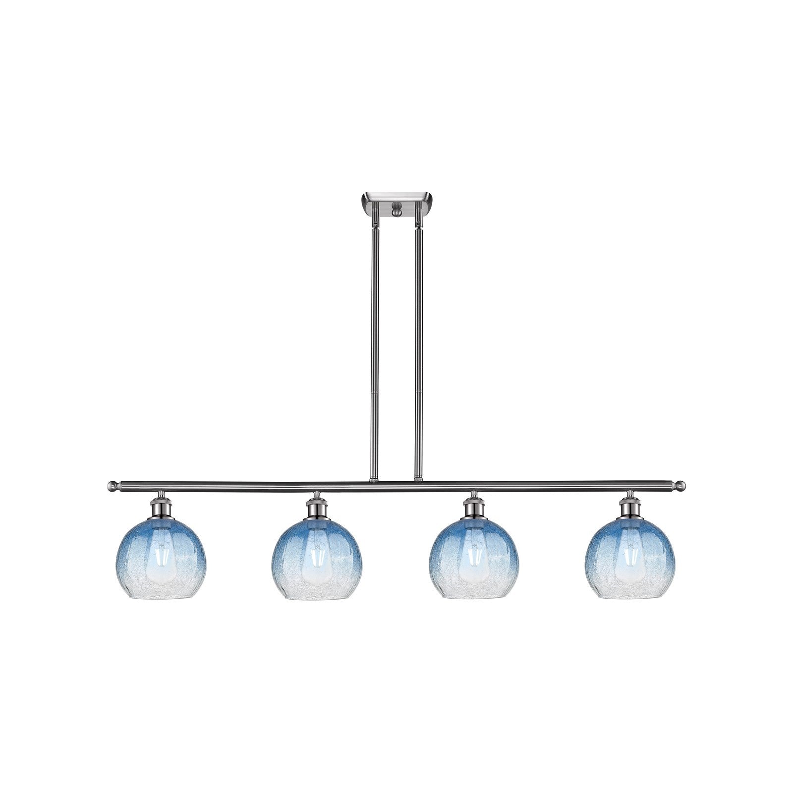 Innovations Brookhaven Globe 48in 4-Light Island Light | Industrial Brushed Satin Nickel Steel and Sapphire Blue Glass | Model 516-4I-SN-G483-8SB