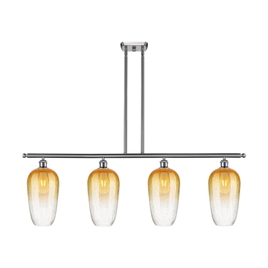 Innovations Brookhaven Flute 48in 4-Light Island Light | Industrial Brushed Satin Nickel Steel and Amber Glass | Kitchen Island | Model 516-4I-SN-G484-7AM