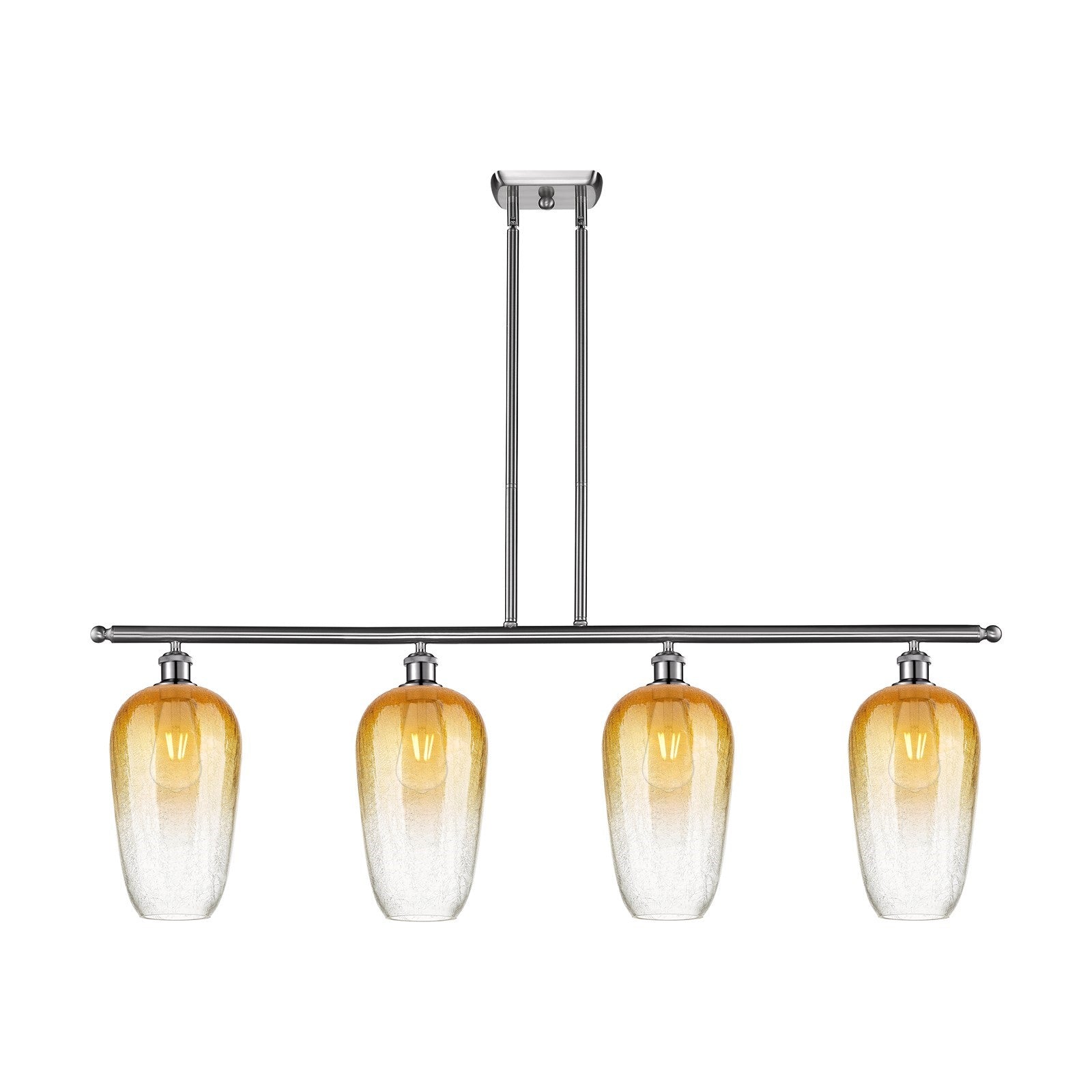 Innovations Brookhaven Flute 48in 4-Light Island Light | Industrial Brushed Satin Nickel Steel and Amber Glass | Kitchen Island | Model 516-4I-SN-G484-7AM