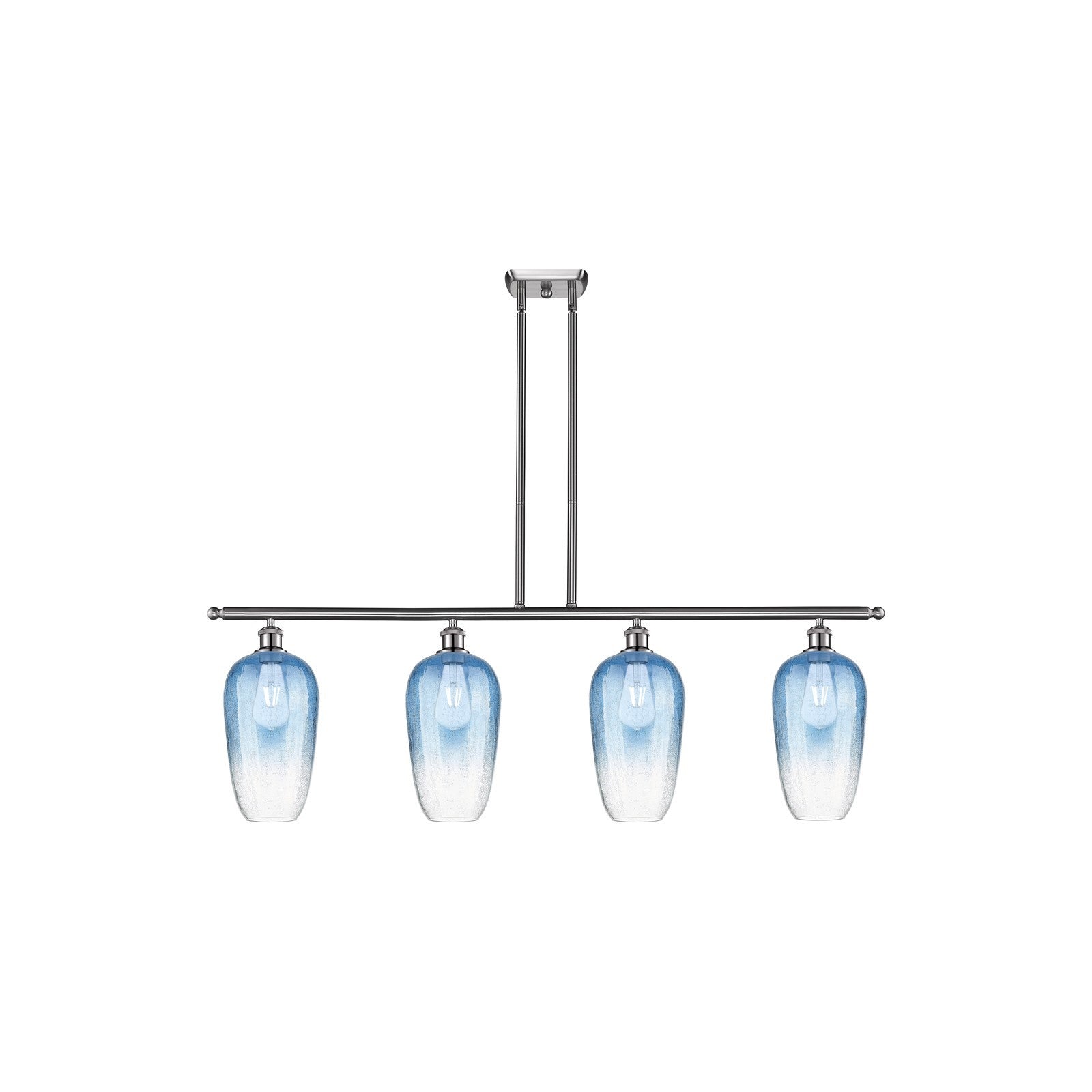 Innovations Brookhaven Flute 48in 4-Light Island Light | Industrial Brushed Satin Nickel Steel and Sapphire Blue Glass | Model 516-4I-SN-G484-7SB