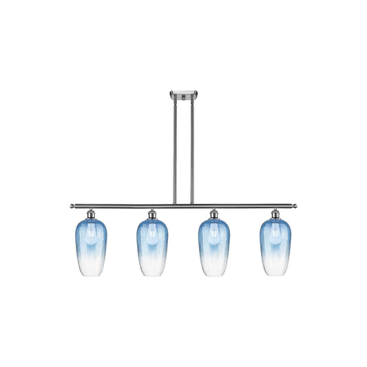 Innovations Brookhaven Flute 48in 4-Light Island Light | Industrial Brushed Satin Nickel Steel and Sapphire Blue Glass | Model 516-4I-SN-G484-7SB