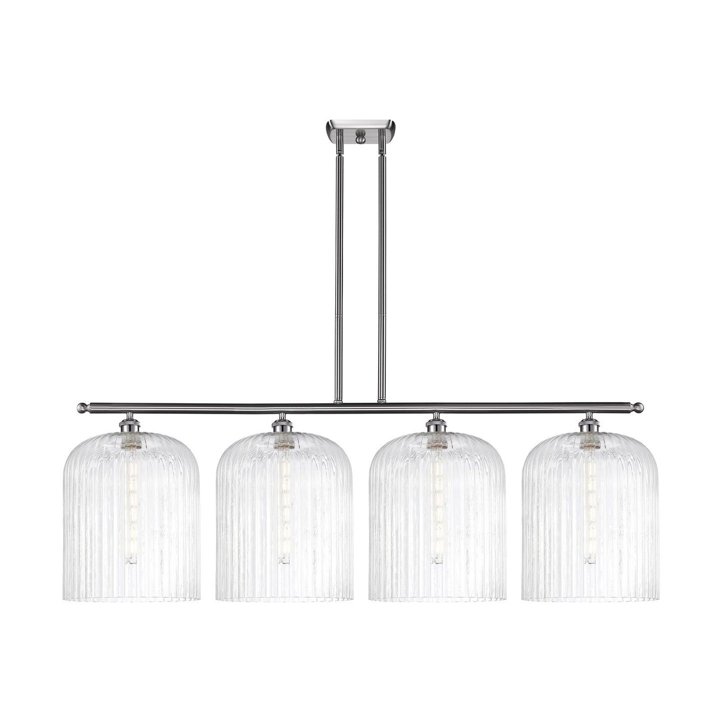 Innovations Bridal Veil 48in 4-Light Island Light | Art Nouveau Brushed Satin Nickel and Clear Ribbed Glass | Kitchen Island & | Model 516-4I-SN-G559-12CL