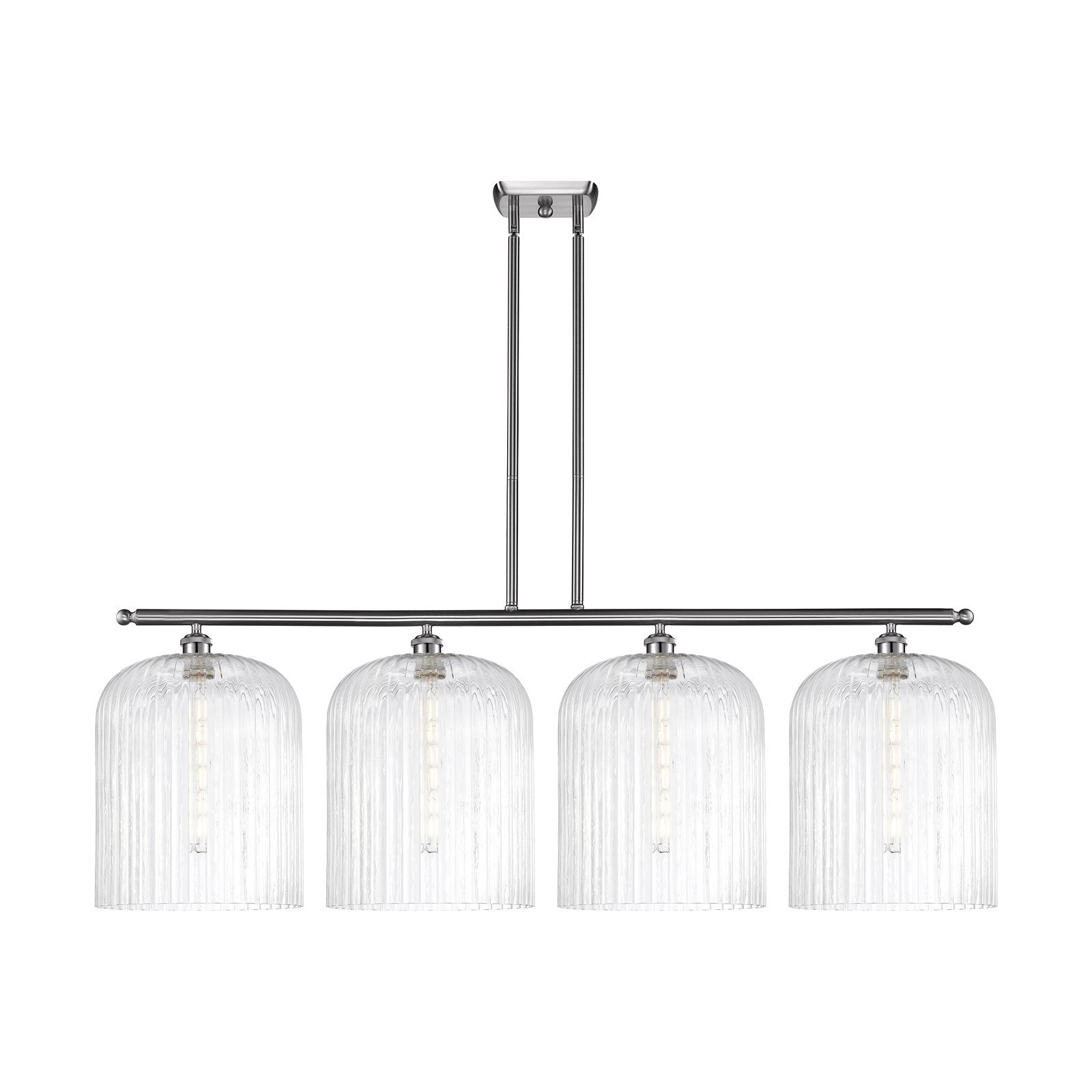 Innovations Bridal Veil 48in 4-Light Island Light | Art Nouveau Brushed Satin Nickel and Clear Ribbed Glass | Kitchen Island & | Model 516-4I-SN-G559-12CL