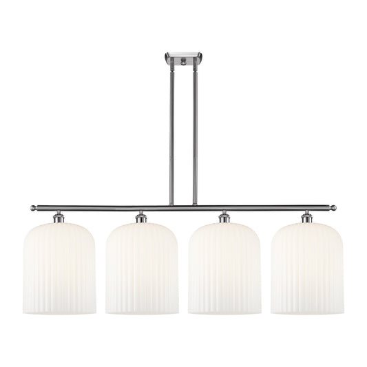 Innovations Bridal Veil 48in 4-Light Island Light | Art Nouveau Brushed Satin Nickel and Gloss White Ribbed Glass | Kitchen | Model 516-4I-SN-G559-12GWH