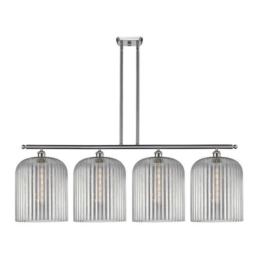 Innovations Bridal Veil 48in 4-Light Island Light | Art Nouveau Brushed Satin Nickel and Light Smoke Ribbed Glass | Kitchen | Model 516-4I-SN-G559-12SM
