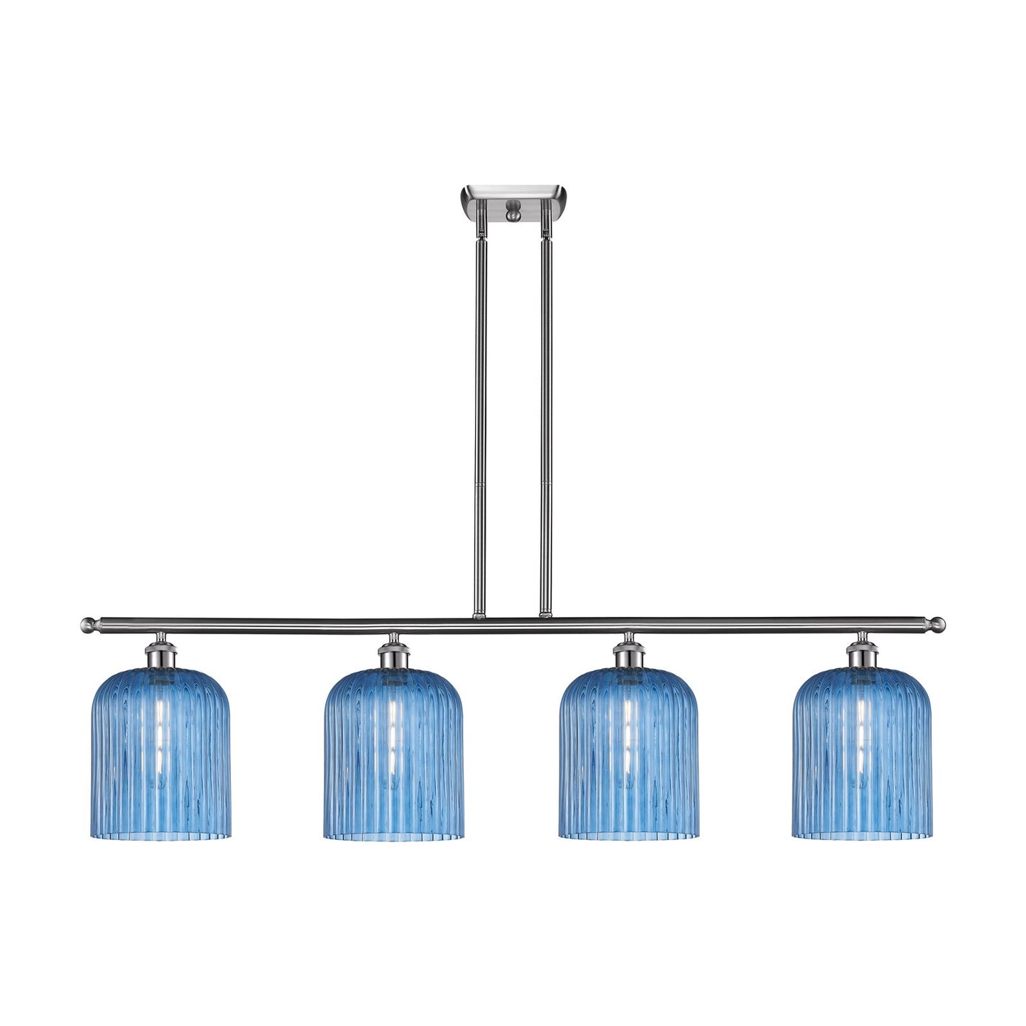Innovations Bridal Veil 48in 4-Light Island Light | Art Nouveau Brushed Satin Nickel and Princess Blue Ribbed Glass | Kitchen | Model 516-4I-SN-G559-8BL