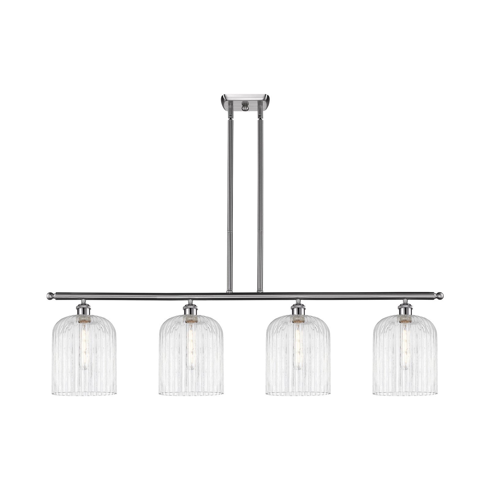 Innovations Bridal Veil 48in 4-Light Island Light | Art Nouveau Brushed Satin Nickel and Clear Ribbed Glass | Kitchen Island & | Model 516-4I-SN-G559-8CL