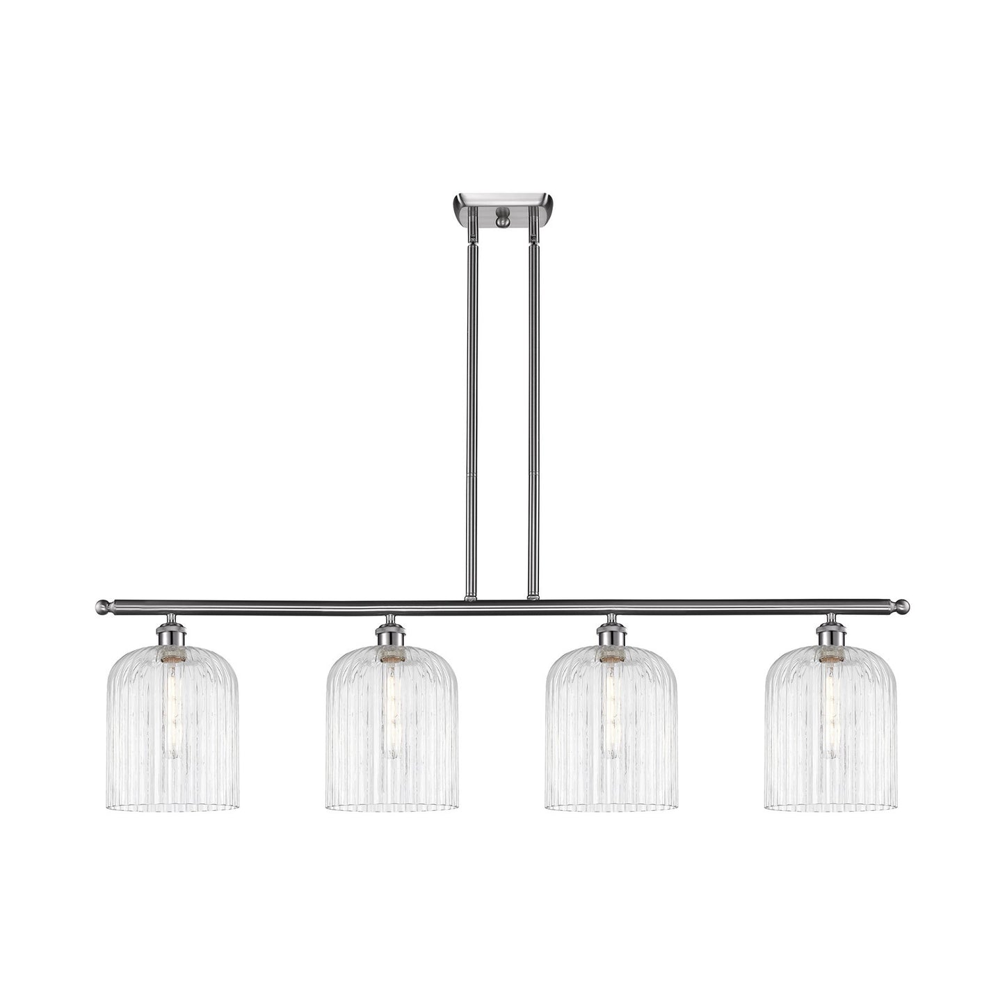 Innovations Bridal Veil 48in 4-Light Island Light | Art Nouveau Brushed Satin Nickel and Clear Ribbed Glass | Kitchen Island & | Model 516-4I-SN-G559-8CL