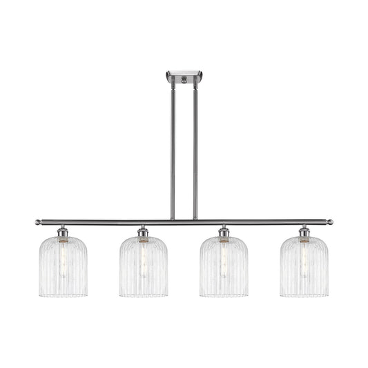 Innovations Bridal Veil 48in 4-Light Island Light | Art Nouveau Brushed Satin Nickel and Clear Ribbed Glass | Kitchen Island & | Model 516-4I-SN-G559-8CL