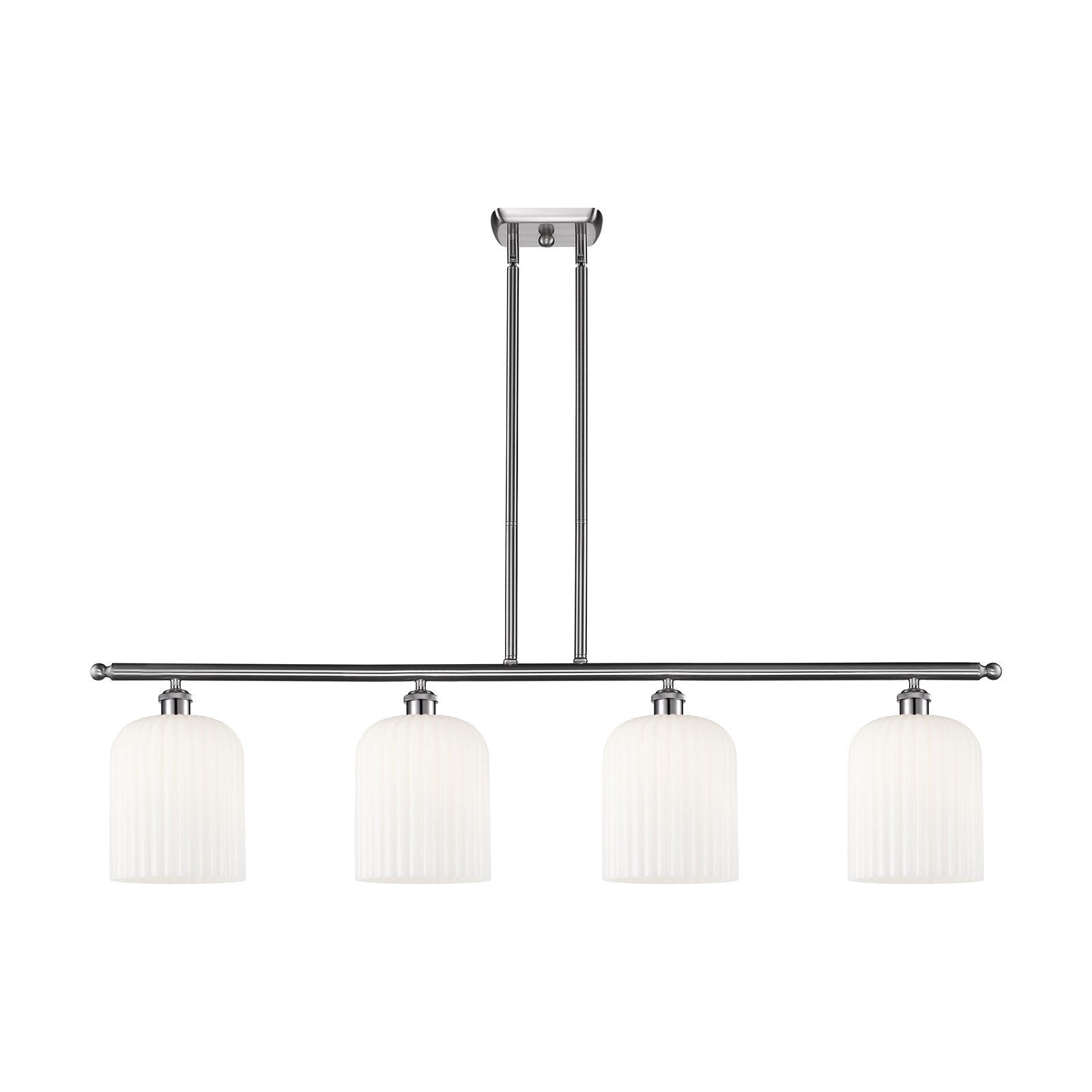 Innovations Bridal Veil 48in 4-Light Island Light | Art Nouveau Brushed Satin Nickel and Gloss White Ribbed Glass | Kitchen | Model 516-4I-SN-G559-8GWH