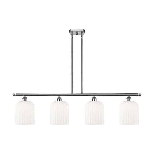 Innovations Bridal Veil 48in 4-Light Island Light | Art Nouveau Brushed Satin Nickel and Gloss White Ribbed Glass | Kitchen | Model 516-4I-SN-G559-8GWH