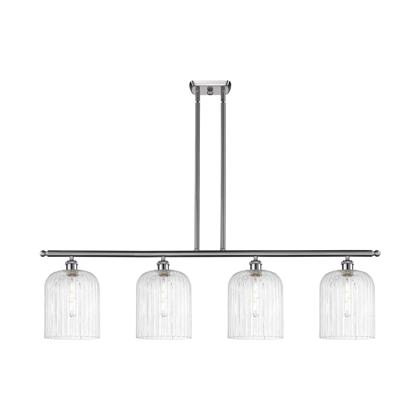 Innovations Bridal Veil 48in 4-Light Island Light | Art Nouveau Brushed Satin Nickel Steel and Seedy Ribbed Glass | Kitchen | Model 516-4I-SN-G559-8SDY