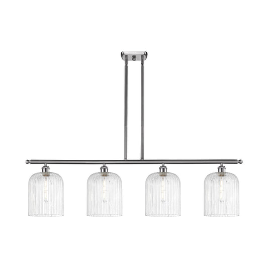 Innovations Bridal Veil 48in 4-Light Island Light | Art Nouveau Brushed Satin Nickel Steel and Seedy Ribbed Glass | Kitchen | Model 516-4I-SN-G559-8SDY