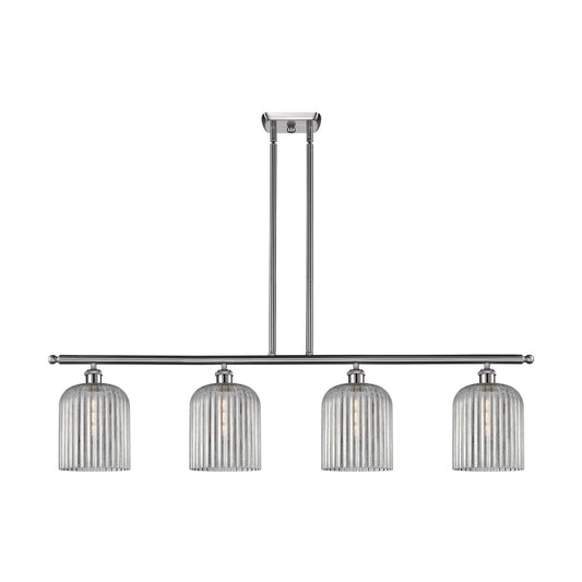 Innovations Bridal Veil 48in 4-Light Island Light | Art Nouveau Brushed Satin Nickel and Light Smoke Ribbed Glass | Kitchen | Model 516-4I-SN-G559-8SM