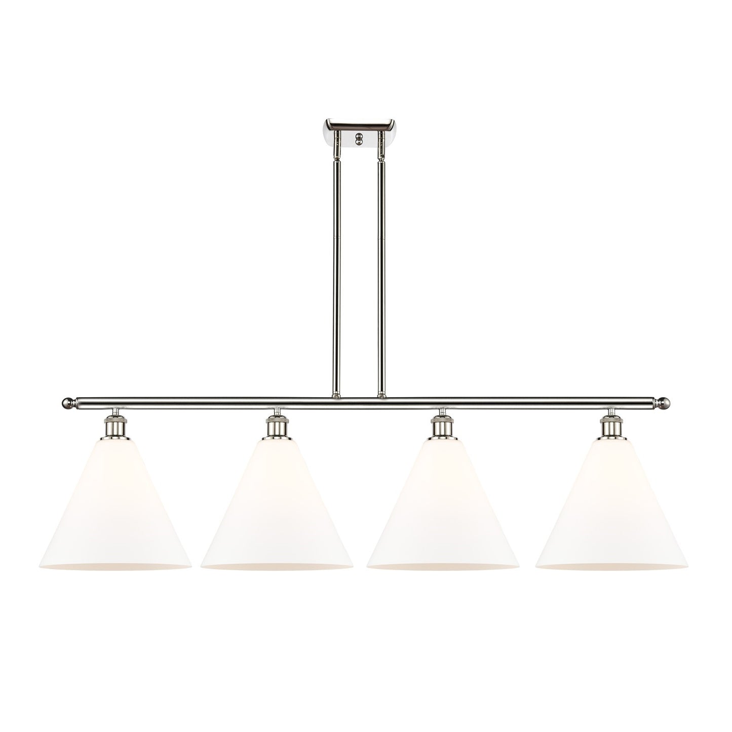 Innovations Berkshire 50in 4-Light Island Light | Industrial Brushed Satin Nickel Steel and Matte White Glass | Kitchen Island & | Model 516-4I-SN-GBC-121