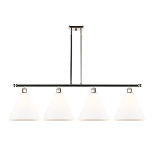 Innovations Berkshire 50in 4-Light Island Light | Industrial Brushed Satin Nickel and Matte White Glass | Kitchen Island & | Model 516-4I-SN-GBC-121-LED