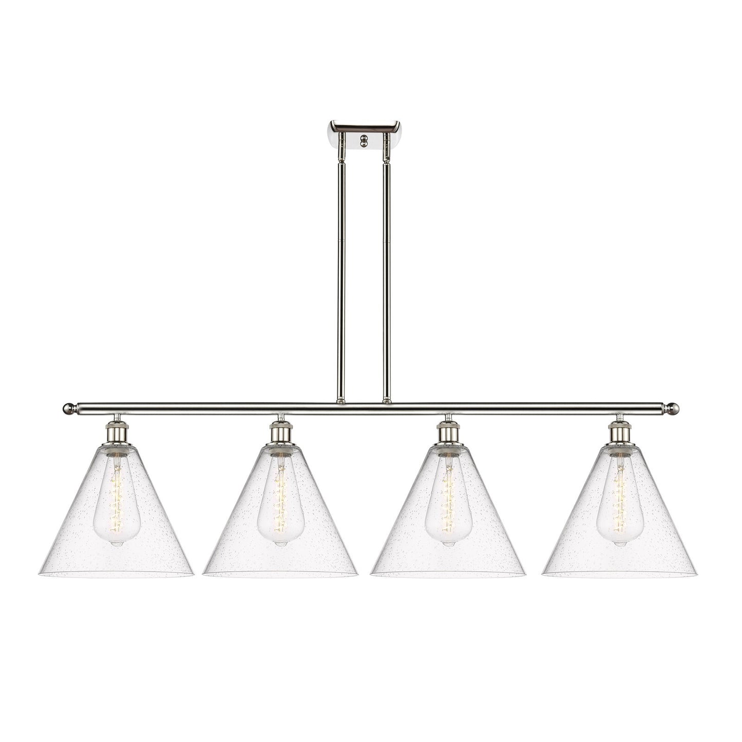 Innovations Berkshire 50in 4-Light Island Light | Industrial Brushed Satin Nickel Steel and Seedy Glass | Kitchen Island & | Model 516-4I-SN-GBC-124