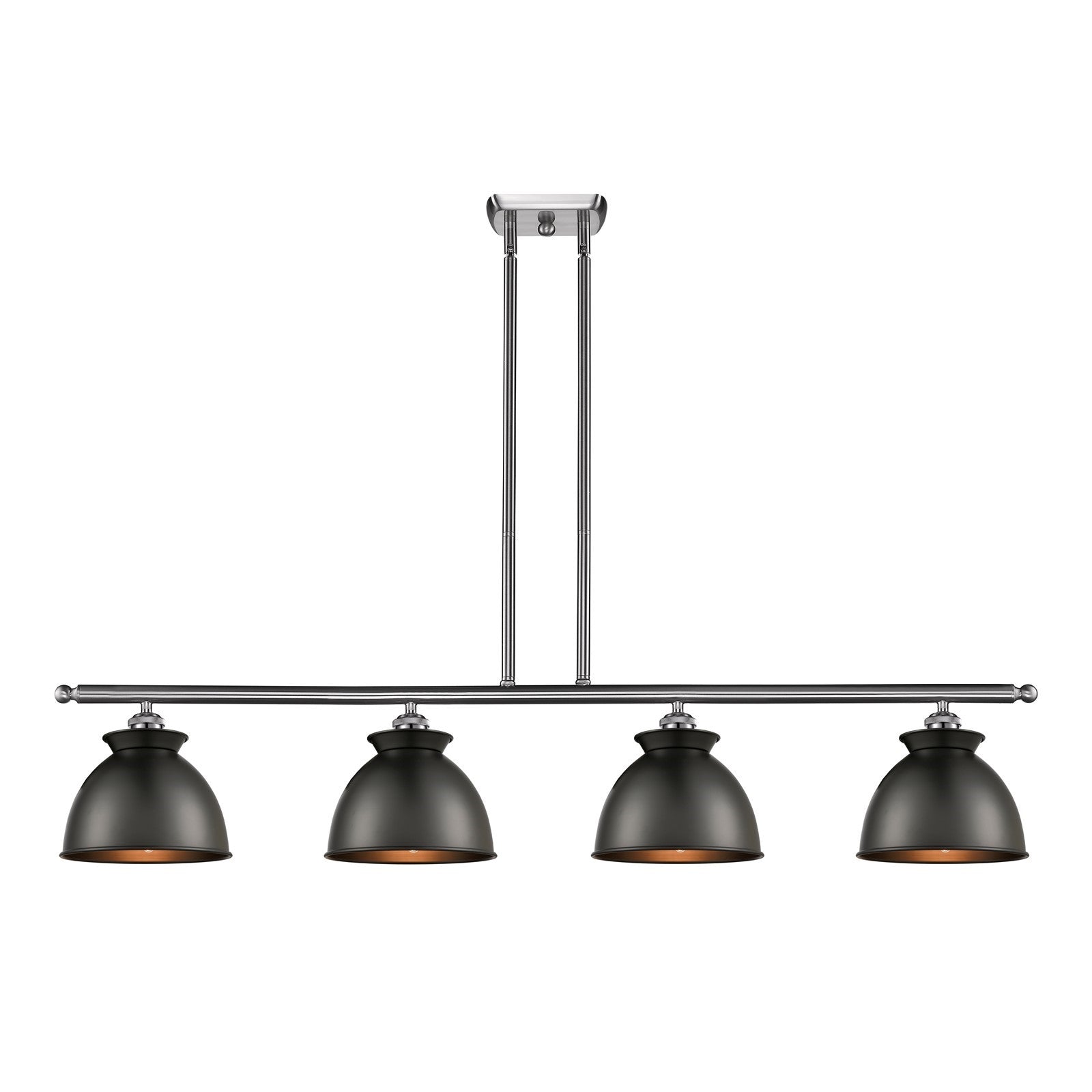 Innovations Adirondack 48in 4-Light Island Light | Industrial Farmhouse Brushed Satin Nickel and Matte Black Metal Shade | Model 516-4I-SN-M14-BK